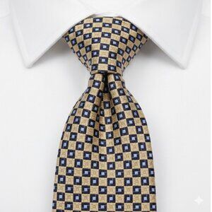 Nautica Silk Tie Textured Geometric Gold Blue Cubes